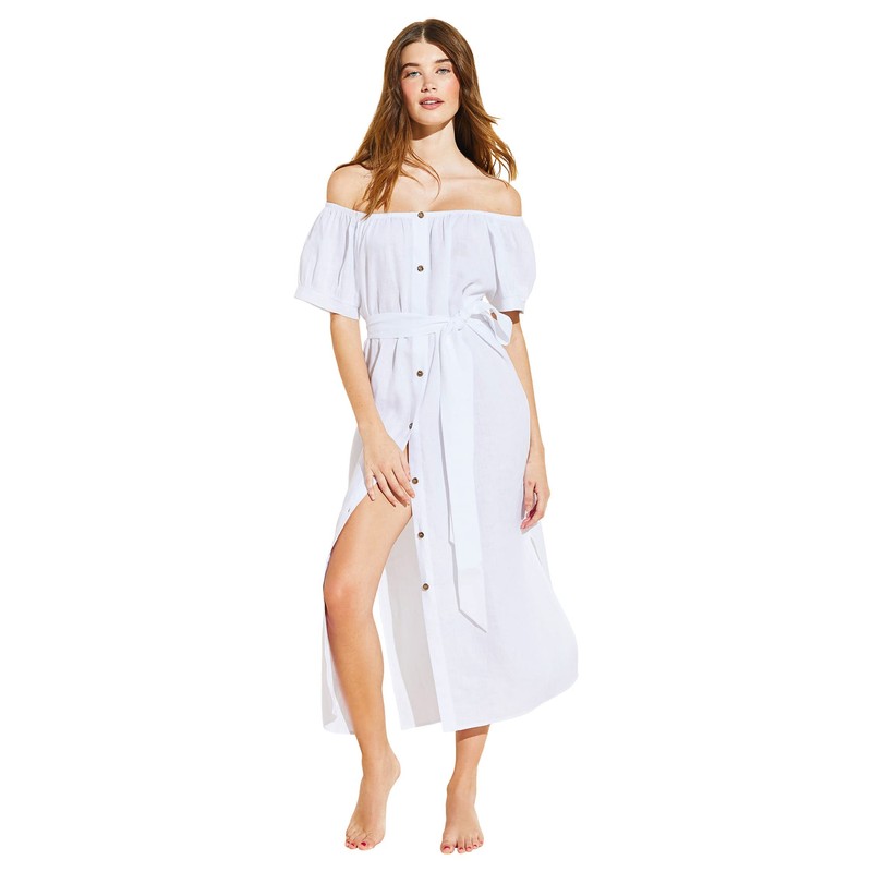 Eberjey Linen Solid - The Harper Dress White LG