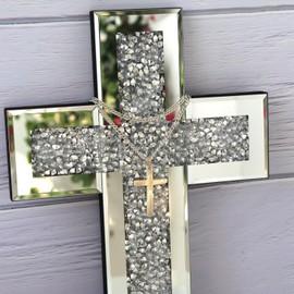 GIMORRTO Mirrored Cross Wall Decor, Crushed Diamond Crystal Glass, Religious Wall Art (Small)