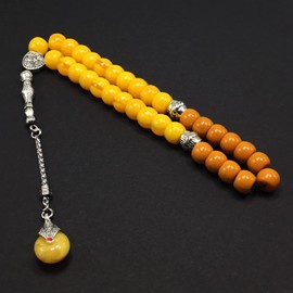 -Big Beads Series- Prayer Beads-Worry Beads-Tesbih-Tasbih-Tasbeeh-Misbaha-Masbaha-Subha-Sebha-Sibha-Rosary (Yellow & Dark Orange Resin Drum -13X9 mm- 33 Beads)