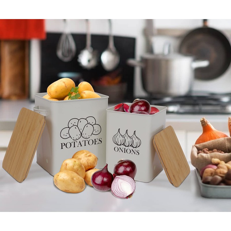 Gdfjiy Kitchen Vegetable Storage Tins Set of 2 for Potatoes,