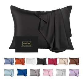 Mulberry Silk Pillowcase for Hair and Skin,Cooling Silk Pillow Case with Hidden Zipper,Allergen Proof Dual Sides Soft Breathable Smooth Silk Pillow Cover for Women. (Black, Queen(20"x 30"))