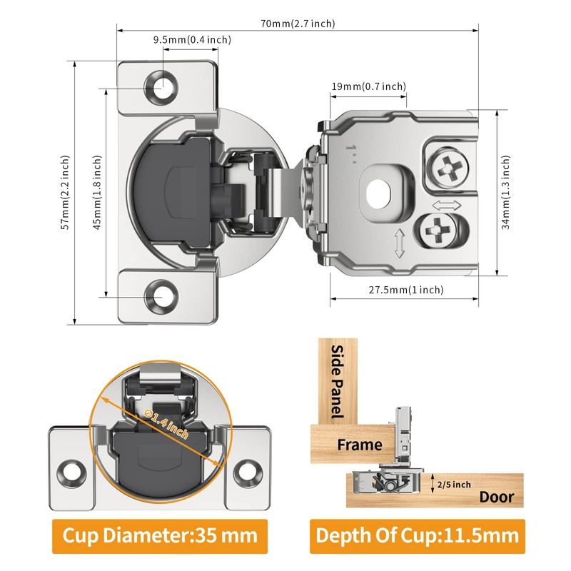 Chibery 30 Pack 1" Overlay 3D Soft Close Concealed Hinge