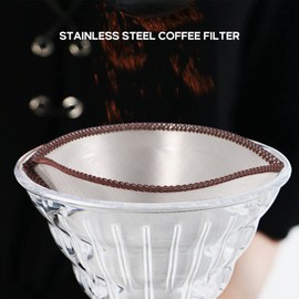 Dovhmoh Reusable Coffee Filter Mesh Paperless Coffee Filter Stainless Steel Cone Filter 3-4 Cup Coffee Drip Filter