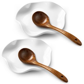 ABRUTY Spoon Rest for Stove Top, Ceramic Spoon Holder for Counter, Modern Farmhouse Decor Accessories for Spatula, Spoons or Tongs (E-2 Pack, Flower Shape)