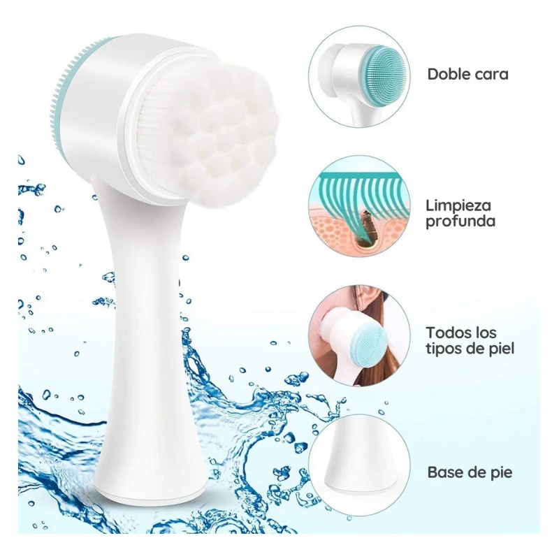 Cepillo Limpieza Facial Doble Cara Manual Exfoliante Skin F