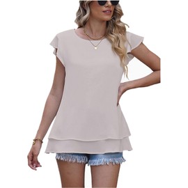 lime flare Women Dressy Double Layers Business Casual Blouse Tshirt Tops Plus Size Summer Tunic Shirt (B# Gray,3X-Large)