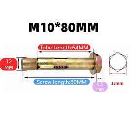 M10*80MM Expansion Bolts,5Pcs Expansion Screw Bolts,Expansion Anchor Bolts Hex Nut Expansion Sleeve,Heavy Duty Fixing Anchor,for Concrete,Masonryand Brick Wall