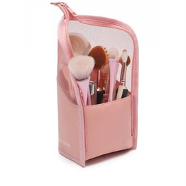 1 Piece Makeup Brush Organiser Bag PVC Clear Brush Pouch Used for Women Girls Portable Travel Makeup Brush Organiser Case (Pink)