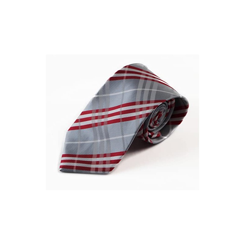 Mens Silver & Red Plaid Striped Patterned 8cm Neck Tie