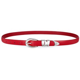 XZQTIVE Women's Skinny Leather Belts Ladies Thin Waist Belts for Jeans Dress Pants Trendy Black Belt with Gold Buckle