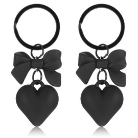 MBAIYO 2PCS Black Heart Bow Keychain, Cute Bowknot Charm for Women, Kawaii Key Ring Decorative, Matt Heart Bowknot Key Holder Accessories for Bag Purse Backpack Car Keys Wallet
