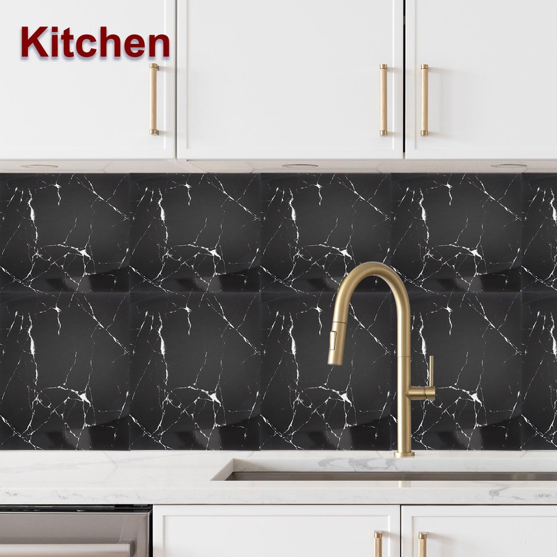 HARFINGTON 15pcs Peel and Stick Marble Tiles, Waterproof Wall Panel