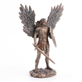 Veronese Design 11 Inch Saint Michael Archangel with Battle Shield and Sword Antique Bronze Finish Angel Statue