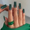SXVME Dark Green False Nails Long Square, Acrylic Press on
