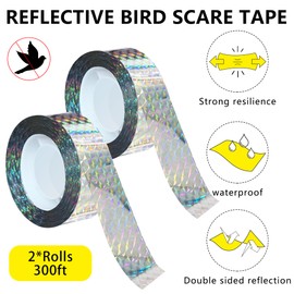 KOKMEYA Bird Scare Tapes 295FT*2 Reflective Flash Tape for Birds, Bird Scare Device Double Side Ribbon Scare Birds Away for House, Garden, Yard, Orchard, Patio, Outdoor