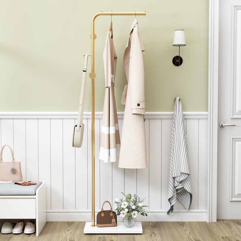 TIEOU Gold Coat Racks, Metal Coat Racks Freestanding with Crossbar