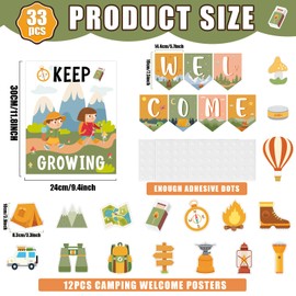 gisgfim 33 PCS Camping Welcome Posters Camping Welcome Bulletin Board Motivational Posters Positive Inspirational Quotes Paper Cutouts Classroom Decorations for Back to School Home Wall Door Supplies