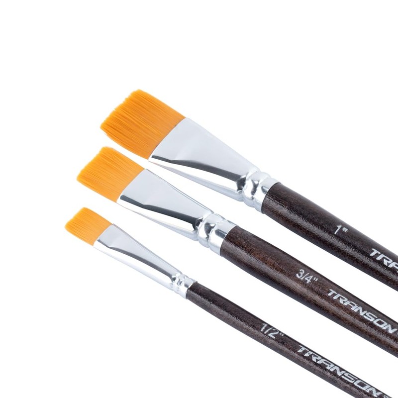 Transon Flat Paint Brush Set 3pcs for Acrylic Watercolor Gouache