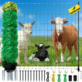 Electric Fence Netting, 164'L x 35.4" H Movable Livestock Nets for Sheep, Hogs, Cattle, PE Net Fencing Kit with 14 Posts Double Spiked, Electric Fencing for Backyards, Homesteaders, Farms Ranches