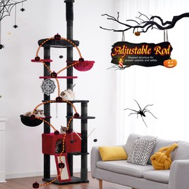 Hey-brother Gothic Cat Tree, 98.4-110.2 Inches Floor to Ceiling Cat Tree-Adjustable Height, Tall Cat Climbing Tower for Cats Large Adult with Scratching Post, Cat cando, Black and Red 0MPJ091BR