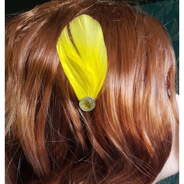 Bridal Bridesmaid Feather Hair Grip Prong, Yellow and Gem Hair Piece