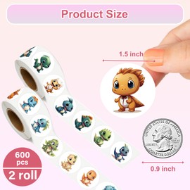 UVUXO 600 Pcs Dinosaur Stickers Rolls for Kids-Round 1.5 Inch 16 Tyles Cute Dragon Kindergarten Stickers Teacher Stickers for Kids Birthday Party School Reward Giveaways