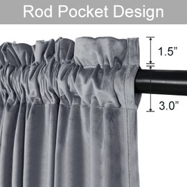 JIUZHEN Grey Velvet Curtains 96 inches for Living Room - Soft Retro Blackout Velvet Drapes Rod Pocket Room Darkening Thermal Insulated for Bedroom/Gallery, 52W x 96L, 2 Panels with Tiebacks