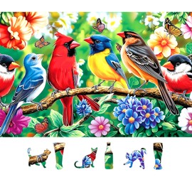 MINIWAN 500 Piece Bird Jigsaw Puzzle for Adults - 23x15 Inch Vibrant Cardinal & Blue Bird with Flowers & Butterflies, Unique Art Puzzle for Home Decor & Gift