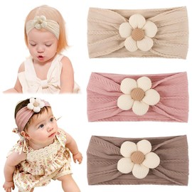 3 Pieces Baby Flower Headbands, Nylon Baby Headbands, Soft Baby Headbands, Elastic Headbands