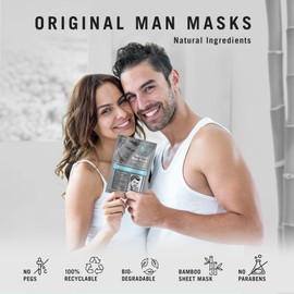 Fuss Free Naturals Sheet Face Mask For Men With Beards + Facial Hair, Mens Skincare Bamboo Sheet Mask, Anti-Ageing With Hyaluronic Acid + Collagen - Pack of 3 Sachets