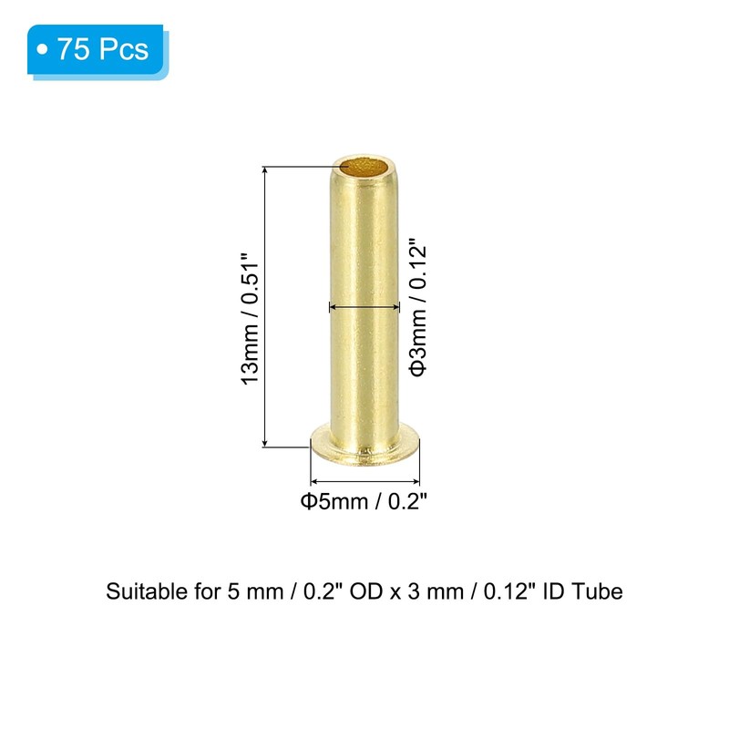 PATIKIL Brass Compression Insert, 75 Pcs 5mm OD x 3mm