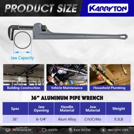 KARRYTON 36 Inch Aluminum Pipe Wrench, 6-1/4"/158mm Adjustable Cr-Mo Jaw Opening Heavy Duty Aluminum Straight Handle Plumbing Wrenches, Perfect Plumbers Tool Exceed GGG Standard (36-INCH)