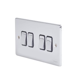 Schneider Electric GU1542BPC Ultimate Low Profile polished chrome Black insert 4 gang 2 way 16AX plate switch