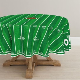 Horaldaily Super Bowl Round Tablecloth 70×70 Inch Round, Football Touchdown and Game Day Themed Washable Table Cover for Party Picnic Dinner Decor