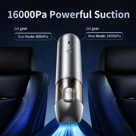 HIRIKEYI Handheld Vacuum Cordless, Car Vacuum Portable with Brushless Motor & 16000Pa Strong Suction, 4 in 1 Mini Vacuum Cleaner Rechargeable, Metal Hand Held Vacuum for Car Home Office and Pet, Grey
