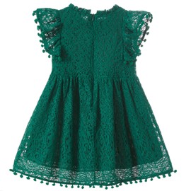 Niyage Toddler Girls Elegant Lace Pom Pom Flutter Sleeve Party Princess Dress Dark Green 130
