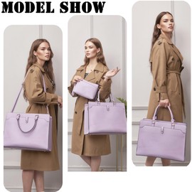 YZAOLL 15.6 Inch Laptop Bag for Women,Lightweight Vegan Leather Work Tote with Clutch Purse,Water-resistant Business Briefcase - Large Capacity Office Bag for Travel,College Essentials(Gift),Purple