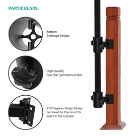 HAINAWANG Deck Umbrella Mount, Stainless Steel Patio Umbrella Holder, Heavy Duty Outdoor Umbrella Bracket Clamp, (Fit Max OD 2 inch), Multiple Mounting Options to Save Deck Space, Black