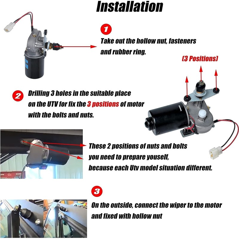Universal UTV Windshield Wiper Kit, 2Pcs Electric 90 Degree 16"