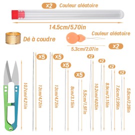 28 aghi per perline con aghi dritti per filo per perline aghi a occhio grosso, aghi da ricamo con bottiglia di ago, ditale per cucire, infila aghi per la creazione di gioielli