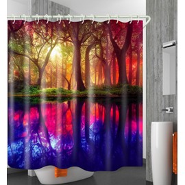 LYFANS Bathroom 3D Colorful Dream Forest Decorative Shower Curtains, Fabric Shower Curtain with 12 Curtain Hooks, Bathtub Shower Curtains, 59x72 inch Waterproof Shower Curtain