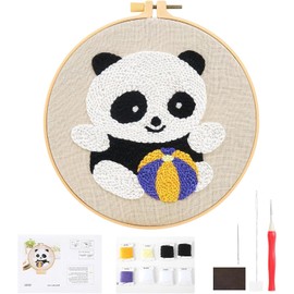 DIY Panda Handcraft Punch Needle Embroidery Kit, Starter Set, Punch Needle, Circle Frame Embroidery, Beginners Embroidery, Children's Embroidery Set, Adults, Suitable for Beginners and Children