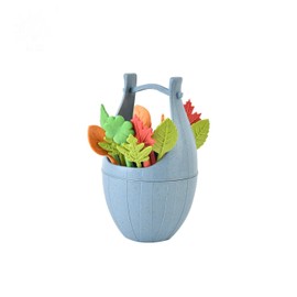 QUHUOYAO 16 Pieces Mini Animals Toothpicks for Kids, Cute Fruit Forks, Creative Leaf Shaped Sticks in Tube for Decorating Lunch (Blue)