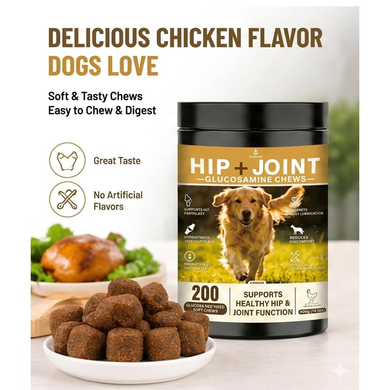 Egdusns Dog Glucosamine Chondroitin Hip Joint Chews MSM, Arthritis Pain