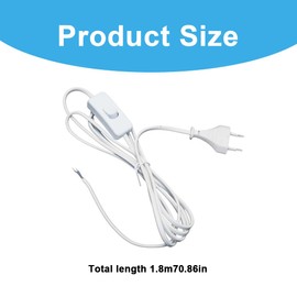 Connection Cable with Plug, 2 Items, Cable with Switch and Euro Plug, Connection Cable with Plug, Cable with Switch, Plug with Switch, Suitable for Lamps, Black, 1.8 m