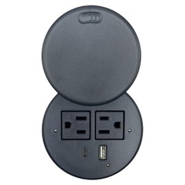 ApexDesk Desktop Power Grommet with 2X AC Outlets, 1x USB-C and 1x USB-A Charging Ports. Fits 3.15" Round Desk Grommet Holes - Black with Cover
