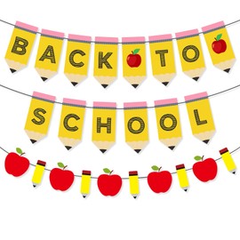 Back to School Pencil Banner, Pencil Apple Garland Banner First Dayof School Decorations for Back to School Decorations Classroom Teacher Party Supplies