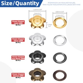 Glarks 320pcs 5mm(3/16in) Flower Eyelets Grommet Set, 4 Colors Metal Flowers Eyelets for Shoe Eyelets, Belt, Bags and Other Leather Project
