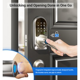 Veise Smart Lock, Keyless Entry Door Lock with Handle, APP Control Fingerprint Door Lock, 7-in-1 Smart Locks for Front Door, Electronic Digital Lock with Keypad, Front Door Lock Set, Satin Nickel