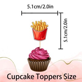 Y-Cp Hamburger Hot Dog French Fries Cupcake Topper for Delicious Fried Food Theme Party Favors Decorations Men Women Kids Happy Birthday Party Decor Supplies set 18pcs Gold Glitter